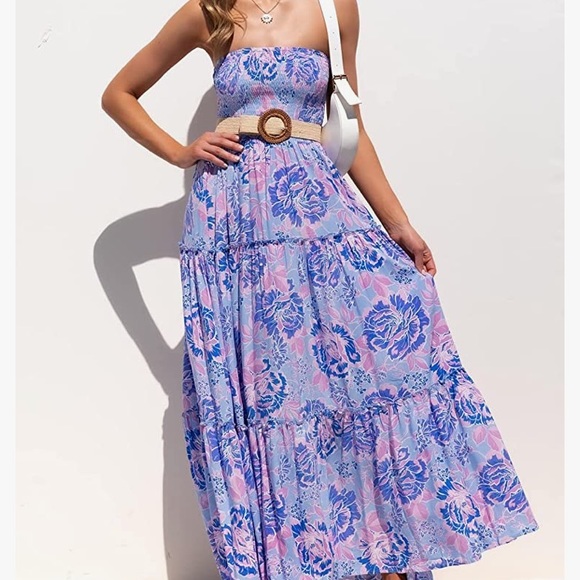 NWT ZESICA Women's Bohemian Floral Printed Strapless Maxi Dress - Picture 4 of 6